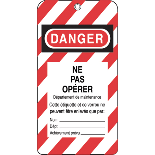 Lockout Tags, Plastic, 3" W x 5-3/4" H, French WestPier