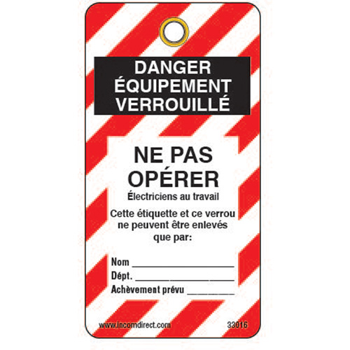 &eacute;tiquettes de verrouillage, Plastique, 3" la x 5-3/4" h, Français WestPier