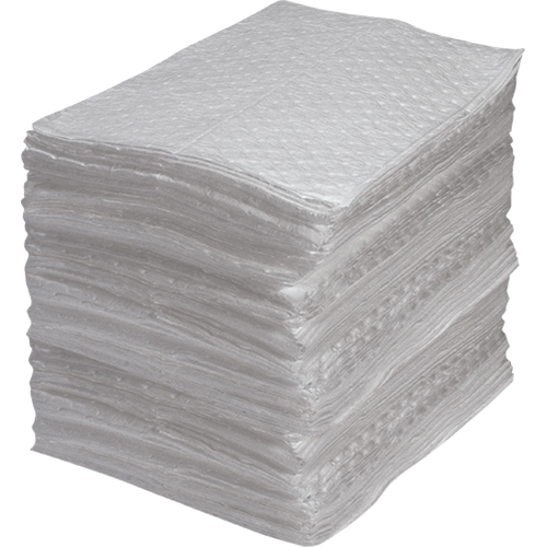 Feuilles absorbantes en fibres fines de calibre industriel, Huile seulement, 15" x 17", 40 gal. d'absorption WestPier