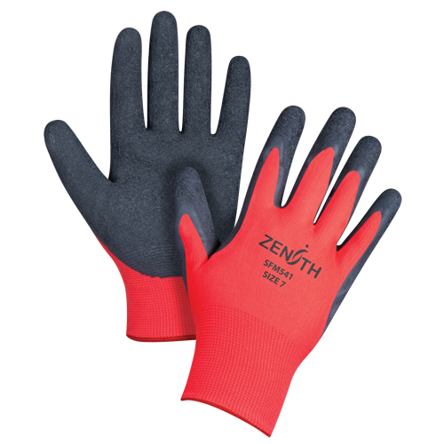 Gants enduits &agrave; prise cr&ecirc;p&eacute;e noir & rouge, 7/Petit, R&ecirc;vetement Latex de caoutchouc, Calibre 13, Enveloppe en Polyester WestPier