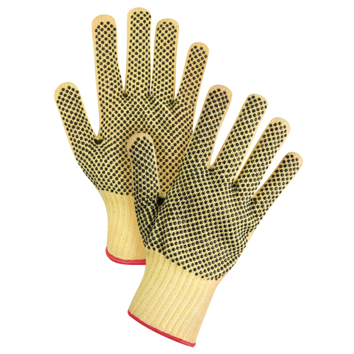 Gants tricot&eacute;s deux c&ocirc;t&eacute;s, sans couture, &agrave; pois, Taille Petit/7, Calibre 7, Rev&ecirc;tement PVC, Enveloppe en Kevlar, ASTM ANSI niveau A2/EN 388 niveau 3 WestPier