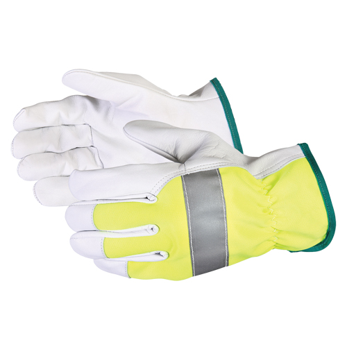 Gants de conducteur haute visibilit&eacute; avec bandes r&eacute;fl&eacute;chissantes Endura, Grand, Paume en Cuir fleur de ch&egrave;vre WestPier