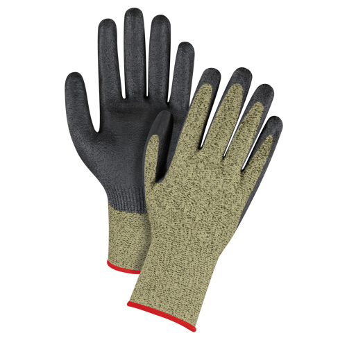 Gants &eacute;lastiques sans coutures r&eacute;sistants &agrave; la coupe noir & jaune, Taille Petit/7, Calibre 13, Rev&ecirc;tement Mousse de nitrile, Enveloppe en Aramide, ASTM ANSI niveau A6 WestPier