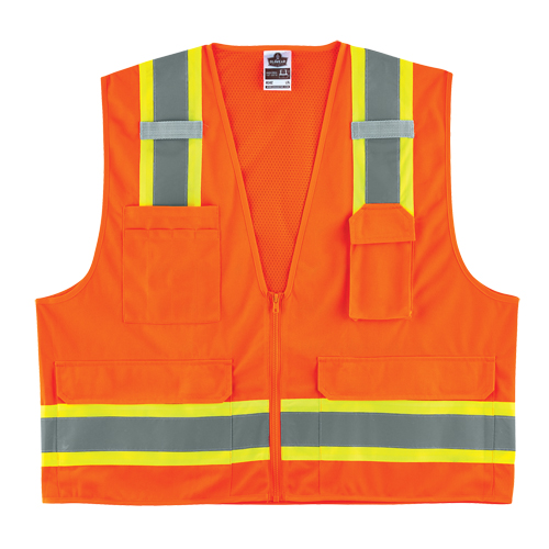 GloWear&reg; 8248Z Two-Tone Surveyors Vest, High Visibility Orange, Medium/Small, Polyester WestPier