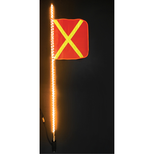 Fanions DEL robustes Safety Whip, Fixation Attelage, Hauteur 5, Orange avec X r&eacute;fl&eacute;chissant WestPier