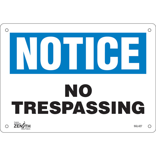 Enseigne No Trespassing, 7" x 10", Aluminium, Anglais WestPier