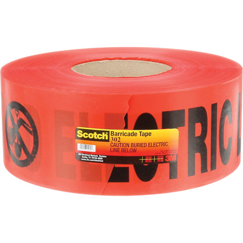 Ruban pour barri&egrave;res pour services publics souterrains Scotch, Anglais, 3" la x 1000' lo, 4 mils, Noir/rouge WestPier