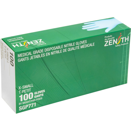 Gants jetables de calibre m&eacute;dical r&eacute;sistants &agrave; la perforation, T-petit, Nitrile, 4,5 mils, Sans poudre, Bleu, Classe 2 WestPier