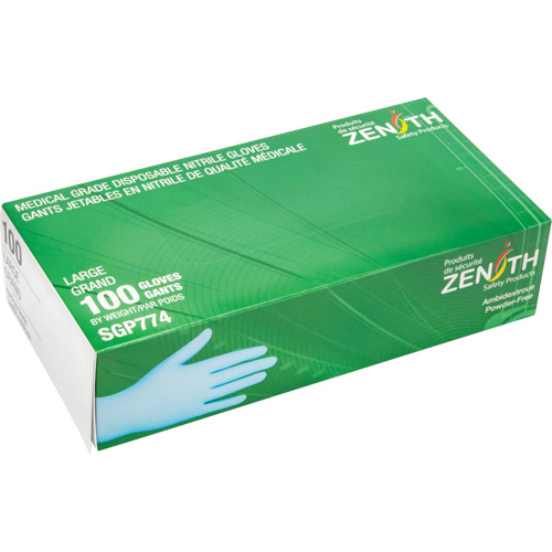 Gants jetables de calibre m&eacute;dical r&eacute;sistants &agrave; la perforation, Grand, Nitrile, 4,5 mils, Sans poudre, Bleu, Classe 2 WestPier