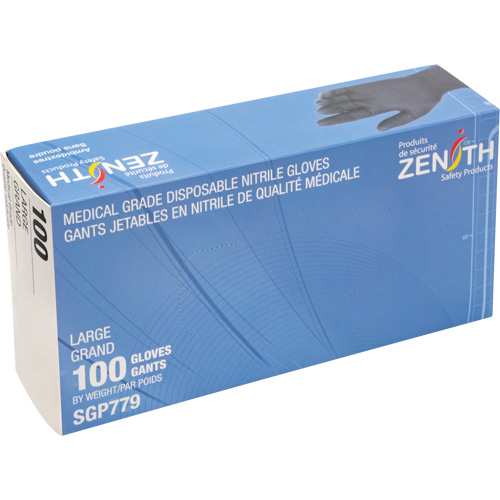 Puncture-Resistant Medical-Grade Disposable Gloves, Large, Nitrile, 5-mil, Powder-Free, Black, Class 2 WestPier