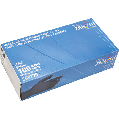 Puncture-Resistant Medical-Grade Disposable Gloves, Large, Nitrile, 5-mil, Powder-Free, Black, Class 2 WestPier