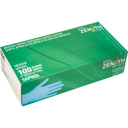 Gants jetables de calibre m&eacute;dical r&eacute;sistants &agrave; la perforation, Moyen, Nitrile, 3,5 mils, Sans poudre, Bleu, Classe 2 WestPier
