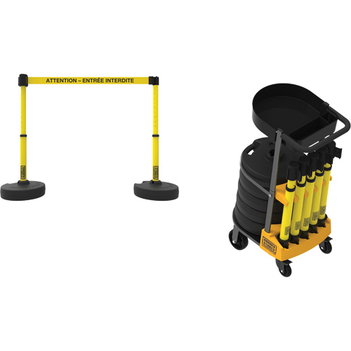 Plus Portable Barrier System Cart Package with Tray, 75' L, Metal/Plastic, Yellow WestPier