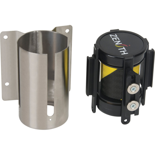 Wall Mount Barrier with Magnetic Tape, Steel, Screw Mount, 7', Black and Yellow Tape WestPier