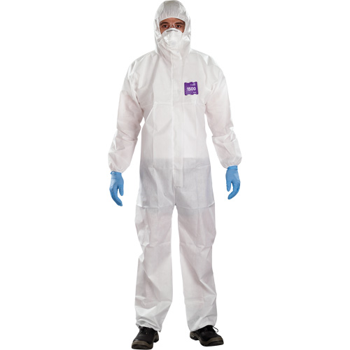 Alphatec Microchem Coveralls with Collar, Large, White, SMS WestPier