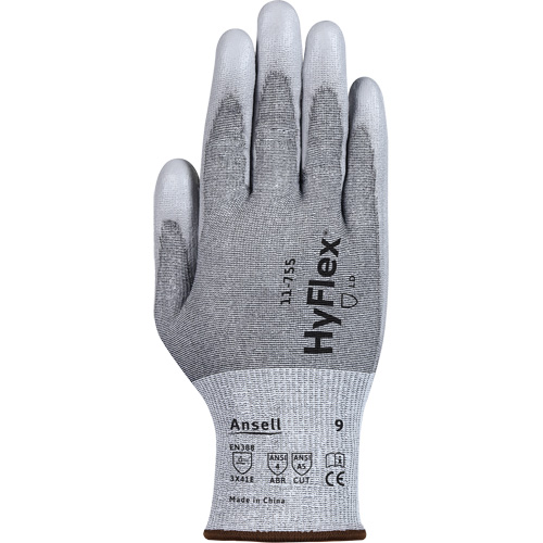 HyFlex&reg; 11-755 Cut Resistant Gloves, Size 6, 18 Gauge, Polyurethane Coated, Polyester/HPPE/Tungsten/Spandex Shell, ASTM ANSI Level A5/EN 388 Level E WestPier
