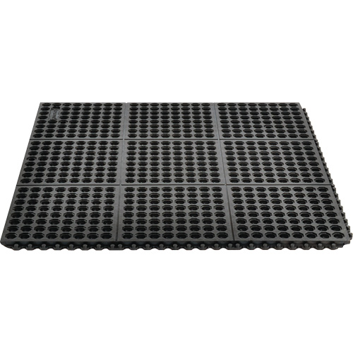 Cushion-Ease&reg; 550 Interlocking Anti-Fatigue Mat, Slotted, 3' x 3' x 3/4", Black, Rubber WestPier