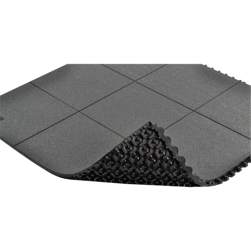 Cushion-Ease&reg; Interlocking Anti-Fatigue Mat, Pebbled, 3' x 3' x 3/4", Black, Natural Rubber WestPier