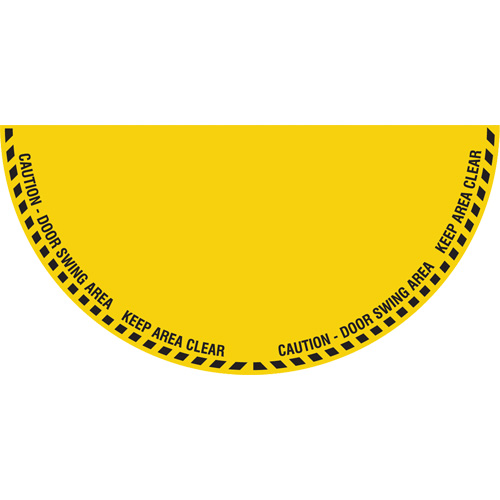 Signalisation au sol ?Caution? (attention) pour porte battante en demi-cercle, Adh&eacute;sif, Anglais avec pictogramme WestPier