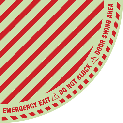 Signalisation au sol ?Emergency Exit? (sortie de secours) pour porte battante en quart de cercle, Adh&eacute;sif, Anglais avec pictogramme WestPier