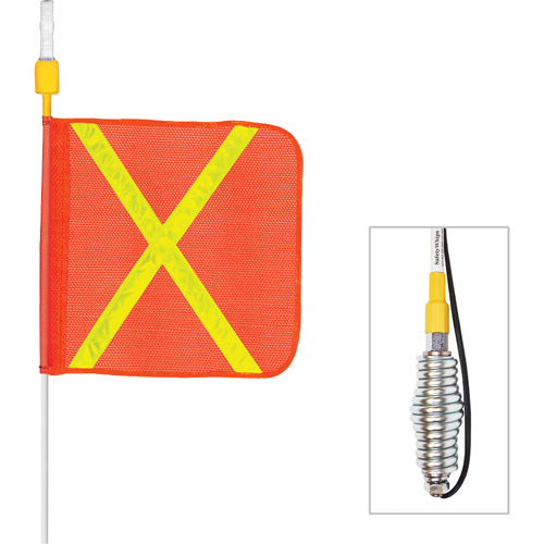 Tiges de s&eacute;curit&eacute; tout-temps de s&eacute;rie lourde avec lumi&egrave;re DEL constante Safety Whip, Fixation Ressort, Hauteur 10', Orange avec X r&eacute;fl&eacute;chissant WestPier