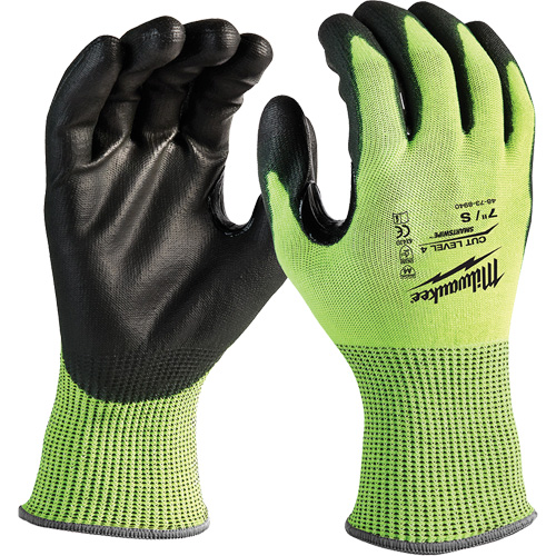 High-Visibility Cut-Resistant Gloves, Size Small, 13 Gauge, Nitrile/Polyurethane Coated, Polyethylene Shell, ANSI/ISEA 105 Level 4 WestPier