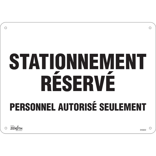 "Stationnement r&eacute;serv&eacute;" Parking Sign, 10" x 14", Aluminum, French WestPier