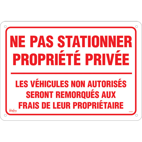 "Ne pas stationner propri&eacute;t&eacute; priv&eacute;e" Sign, 14" x 20", Aluminum, French WestPier