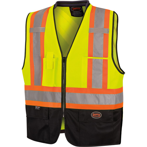 6895 High-Visibility Zip Front Bi-Colour Safety Vest, Black/High Visibility Lime-Yellow, 2X-Large/3X-Large, Polyester WestPier