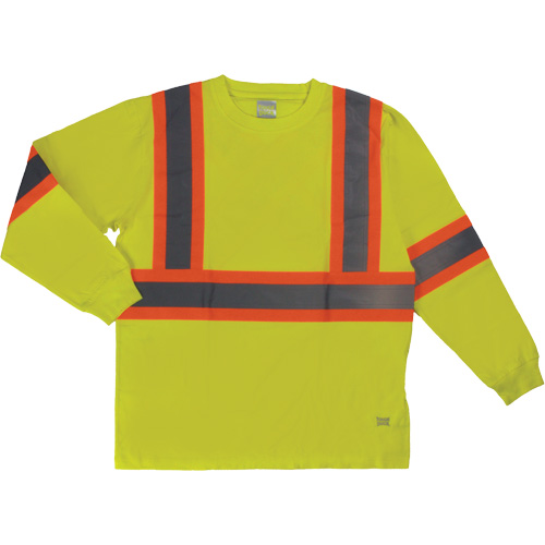 Long Sleeve Safety T-Shirt, Cotton, X-Small, High Visibility Lime-Yellow WestPier