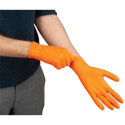 Heavyweight Tactile Grip Examination Gloves, 2X-Large, Nitrile, 8-mil, Powder-Free, Orange, Class 2 WestPier