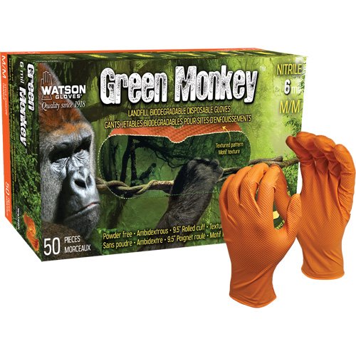 Gants jetables GreenMonkey, Petit, Nitrile, 6 mils, Sans poudre, Orange WestPier