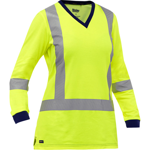 Chemise &agrave; manches longues et X au dos Bisley pour femmes, Poly-coton, Petit, Jaune lime haute visibilit&eacute; WestPier