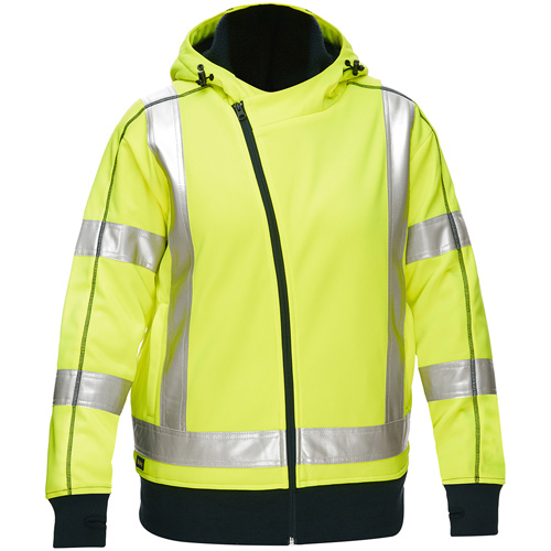 Bisley&reg; X-Back Women's Contoured Full Zip Hooded Sweatshirt with Sherpa Lining, 3X-Large, High Visibility Lime-Yellow WestPier