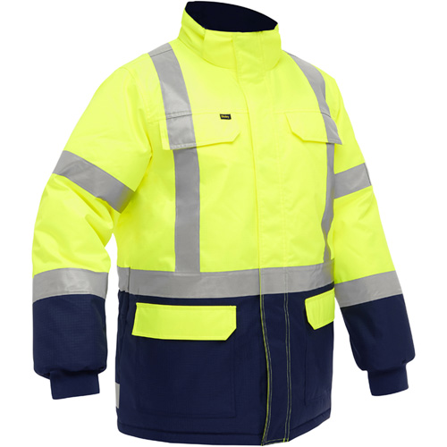 Bisley&reg; X-Back Extreme Cold Jacket with Navy Bottom, Polyester, High Visibility Lime-Yellow, Medium WestPier