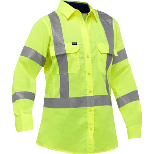 Chemise de travail &agrave; manches longues et X au dos Bisley avec X-Airflow pour femmes, Poly-coton, Petit, Jaune lime haute visibilit&eacute; WestPier