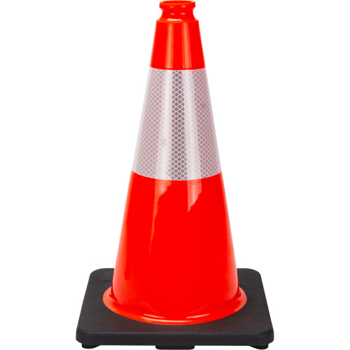 C&ocirc;ne de signalisation de premi&egrave;re qualit&eacute;, 18", Orange, Bande(s) r&eacute;fl&eacute;chissante(s) 6" WestPier