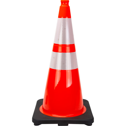 C&ocirc;ne de signalisation de premi&egrave;re qualit&eacute;, 28", Orange, Bande(s) r&eacute;fl&eacute;chissante(s) 4" & 6" WestPier