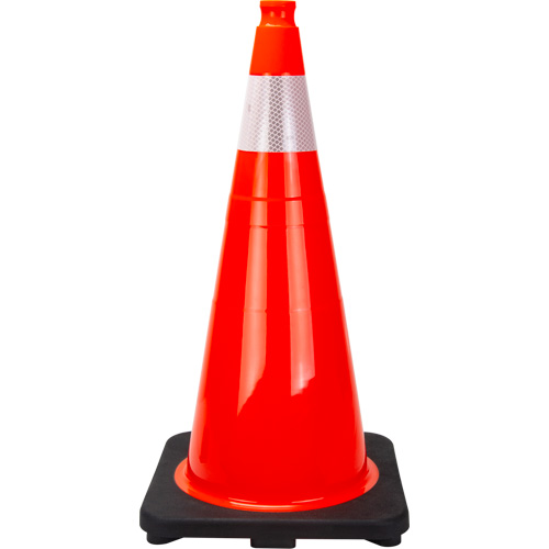 C&ocirc;ne de signalisation de premi&egrave;re qualit&eacute;, 28", Orange, Bande(s) r&eacute;fl&eacute;chissante(s) 4" WestPier