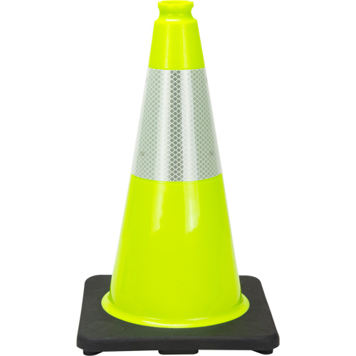 C&ocirc;ne de signalisation de premi&egrave;re qualit&eacute;, 18", Vert lime, Bande(s) r&eacute;fl&eacute;chissante(s) 6" WestPier