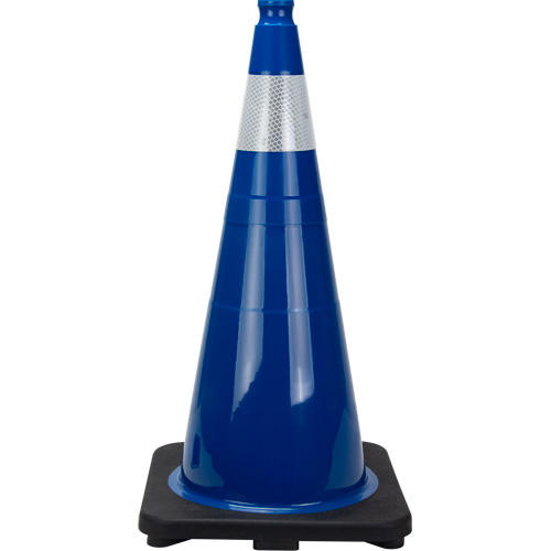 C&ocirc;ne de signalisation de premi&egrave;re qualit&eacute;, 28", Bleu, Bande(s) r&eacute;fl&eacute;chissante(s) 4" WestPier
