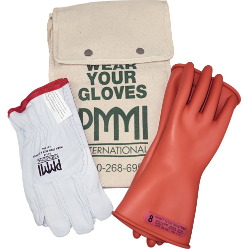 Rubber Electrical Insulating Glove Kit, ASTM Class 0, Size 8, 11" L WestPier