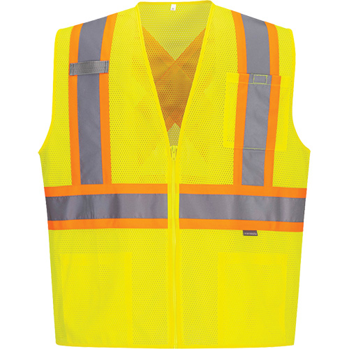 Contrast-Striped Safety Vest, High Visibility Lime-Yellow, Small, Polyester WestPier