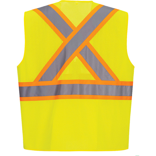 Contrast-Striped Safety Vest, High Visibility Lime-Yellow, Small, Polyester WestPier