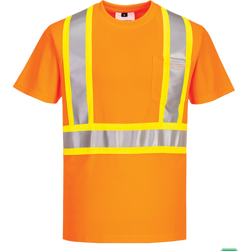 Contrast-Striped Safety T-Shirt, Polyester, Small, High Visibility Orange WestPier