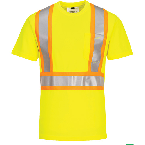 Contrast-Striped Safety T-Shirt, Polyester, Small, High Visibility Lime-Yellow WestPier