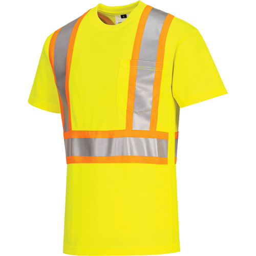 Contrast-Striped Safety T-Shirt, Polyester, Small, High Visibility Lime-Yellow WestPier
