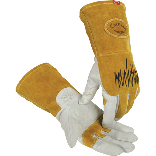 Gants de soudeur TIG/MIG de premi&egrave;re qualit&eacute; avec dos en cuir de vache refendue isol&eacute;es et ignifug&eacute;s Caiman, Cuir fleur de ch&egrave;vre, Taille Petit WestPier