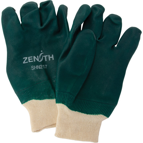Double Dipped Green Gloves, 10" L, PVC, Cotton Jersey Inner Lining, 70-mil WestPier