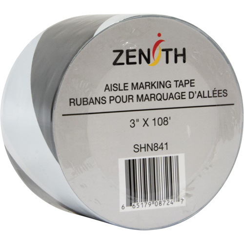 Aisle Marking Tape, 3" x 108', PVC, Black and White WestPier
